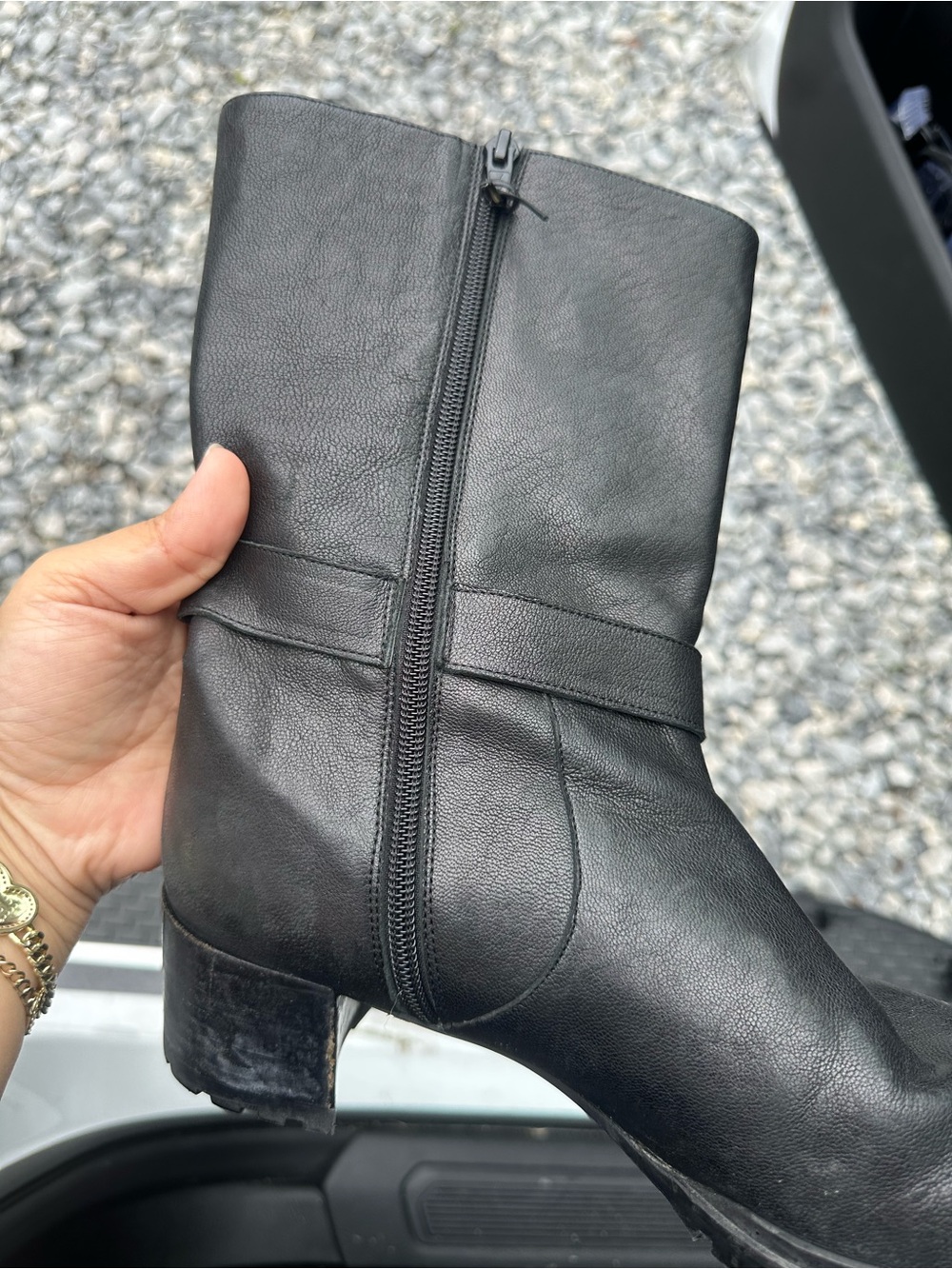 Stuart Weitzman Black Leather Mid-Calf Block Heel Boots - Picture 8 of 11